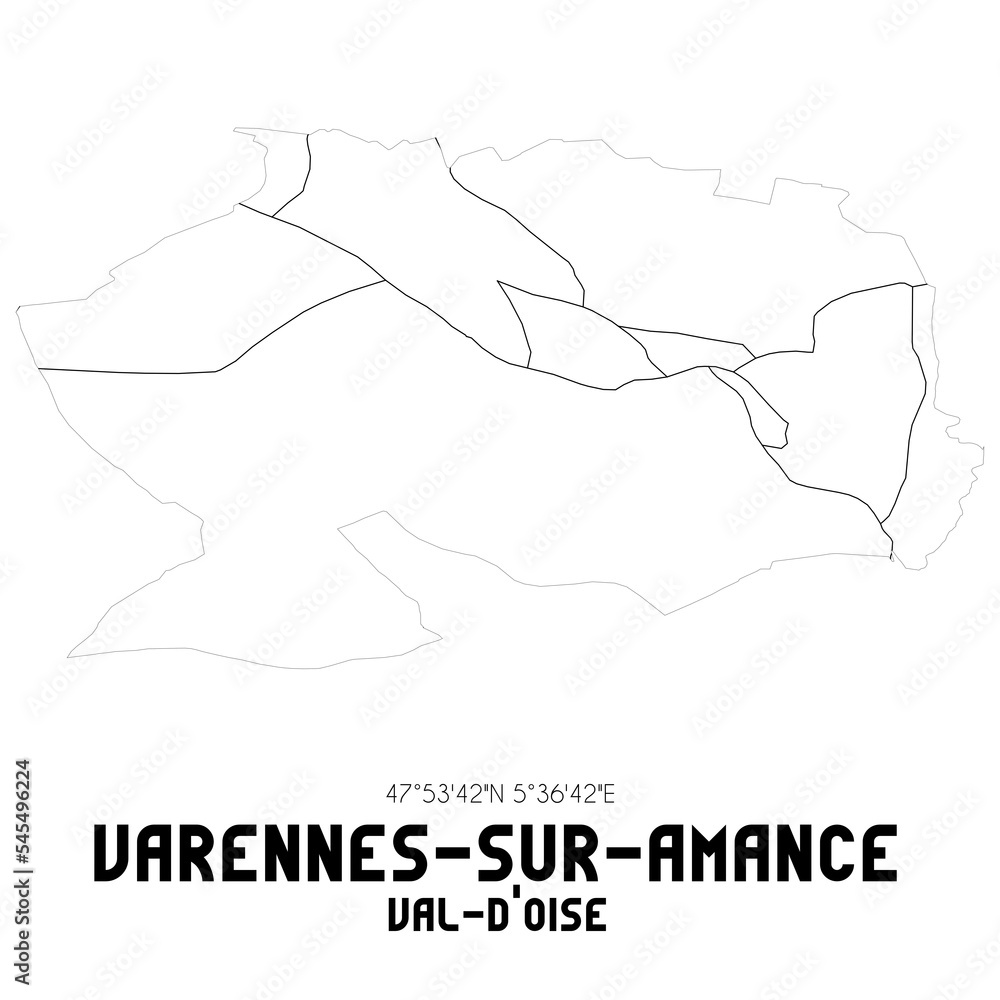 VARENNES-SUR-AMANCE Val-d'Oise. Minimalistic street map with black and white lines. VARENNES-SUR-AMANCE Val-d'Oise. Minimalistic street map with black and white lines.