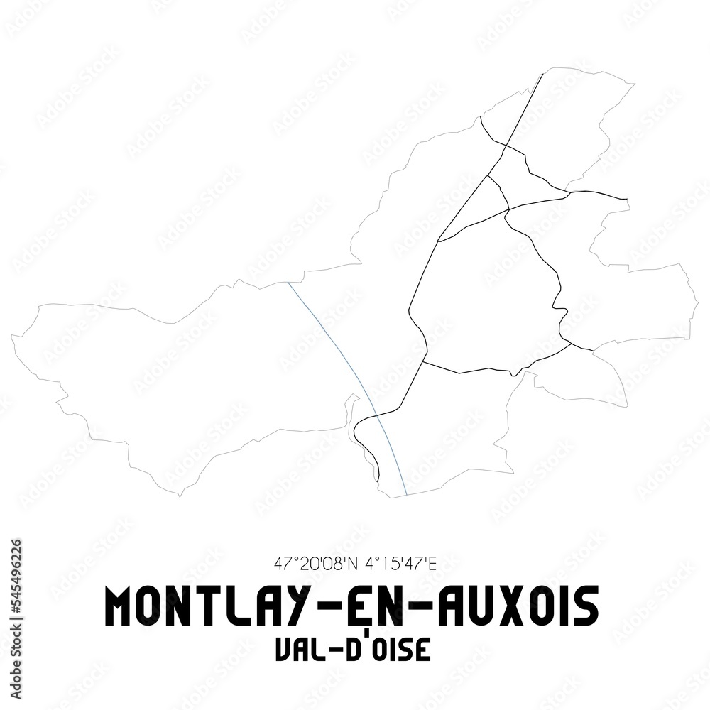 MONTLAY-EN-AUXOIS Val-d'Oise. Minimalistic street map with black and white lines. MONTLAY-EN-AUXOIS Val-d'Oise. Minimalistic street map with black and white lines.