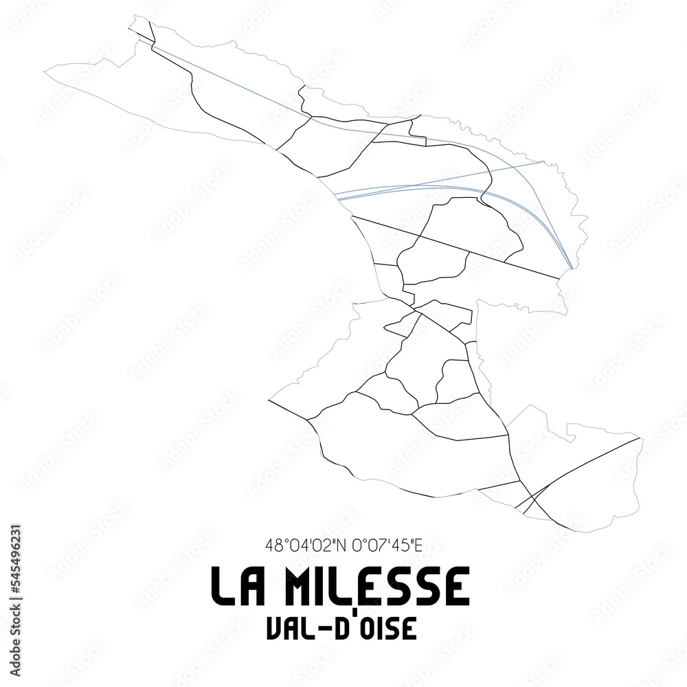 LA MILESSE Val-d'Oise. Minimalistic street map with black and white lines. LA MILESSE Val-d'Oise. Minimalistic street map with black and white lines.