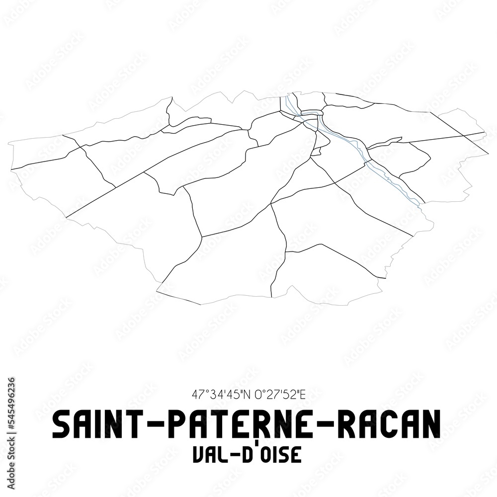 Obraz premium SAINT-PATERNE-RACAN Val-d'Oise. Minimalistic street map with black and white lines.