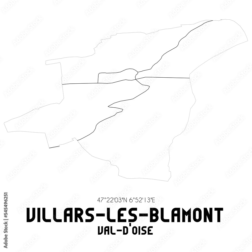 VILLARS-LES-BLAMONT Val-d'Oise. Minimalistic street map with black and white lines.