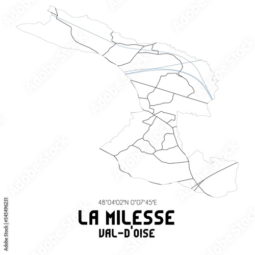 LA MILESSE Val-d Oise. Minimalistic street map with black and white lines.
