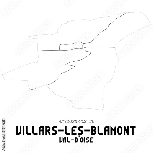 VILLARS-LES-BLAMONT Val-d'Oise. Minimalistic street map with black and white lines.