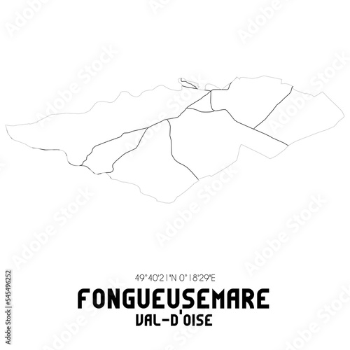 FONGUEUSEMARE Val-d'Oise. Minimalistic street map with black and white lines.