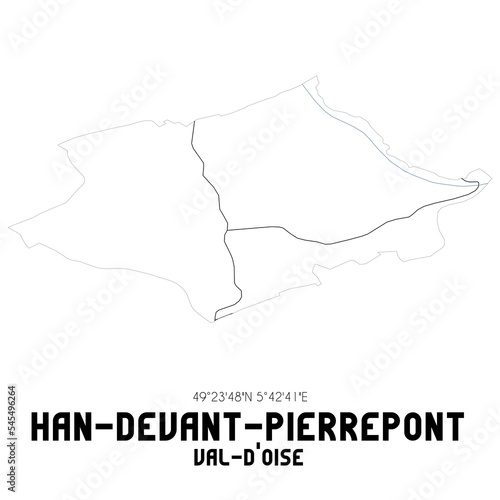 HAN-DEVANT-PIERREPONT Val-d Oise. Minimalistic street map with black and white lines.