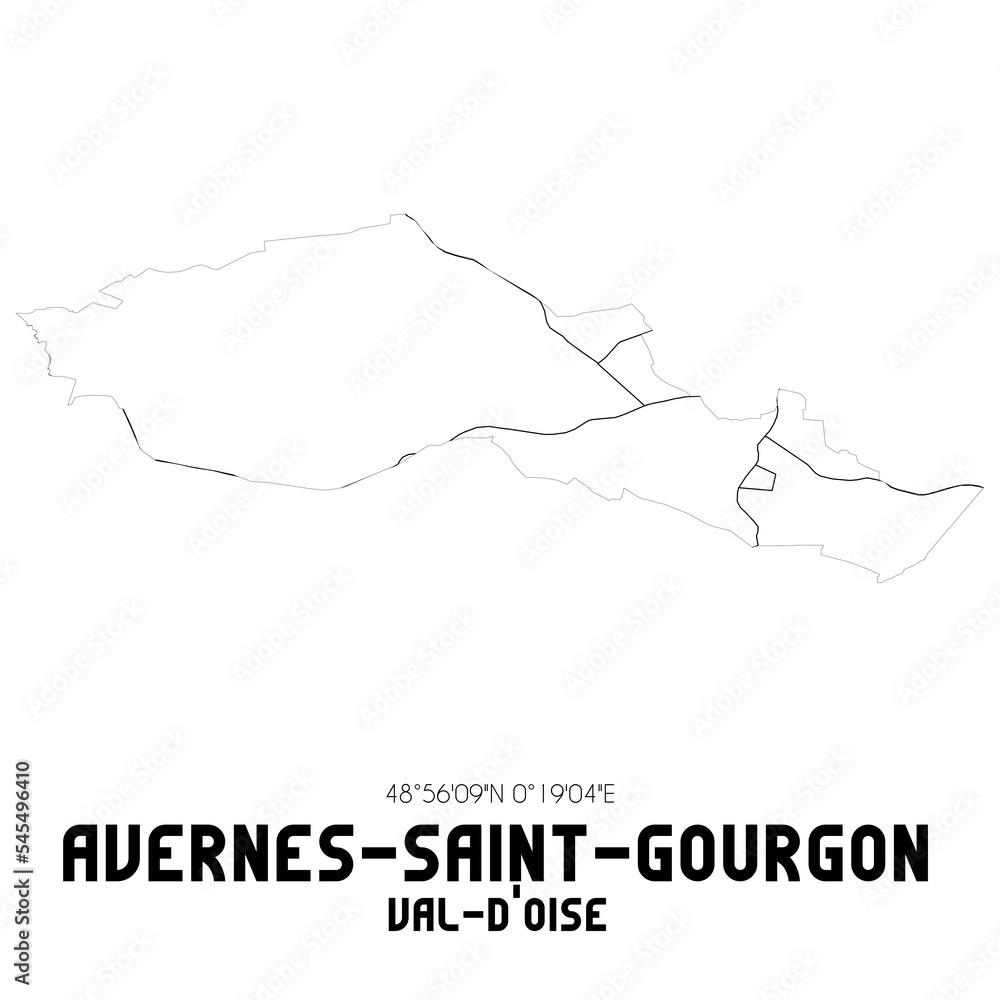 AVERNES-SAINT-GOURGON Val-d'Oise. Minimalistic street map with black and white lines. AVERNES-SAINT-GOURGON Val-d'Oise. Minimalistic street map with black and white lines.