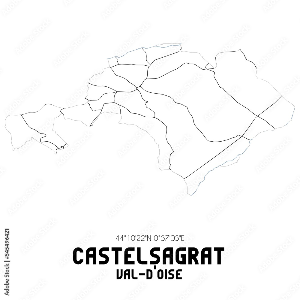 CASTELSAGRAT Val-d'Oise. Minimalistic street map with black and white lines.