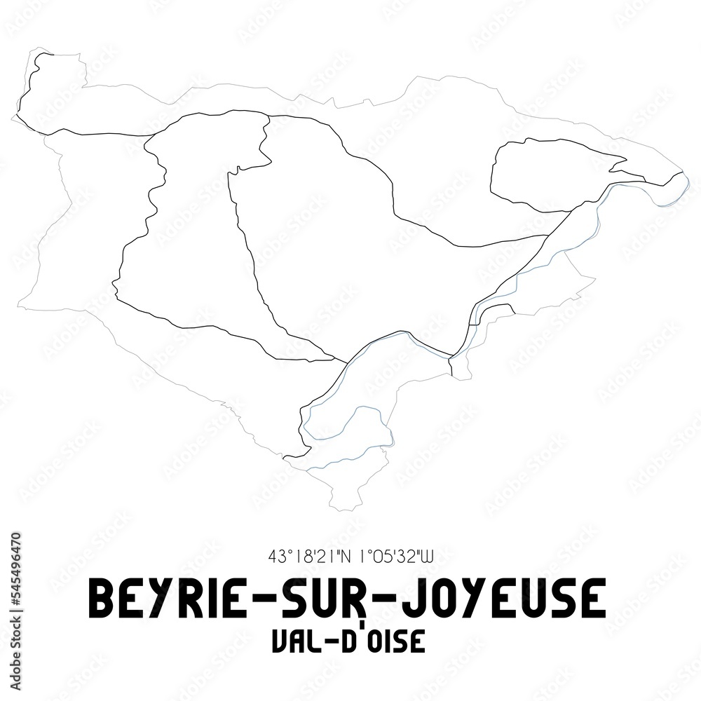 BEYRIE-SUR-JOYEUSE Val-d'Oise. Minimalistic street map with black and white lines.