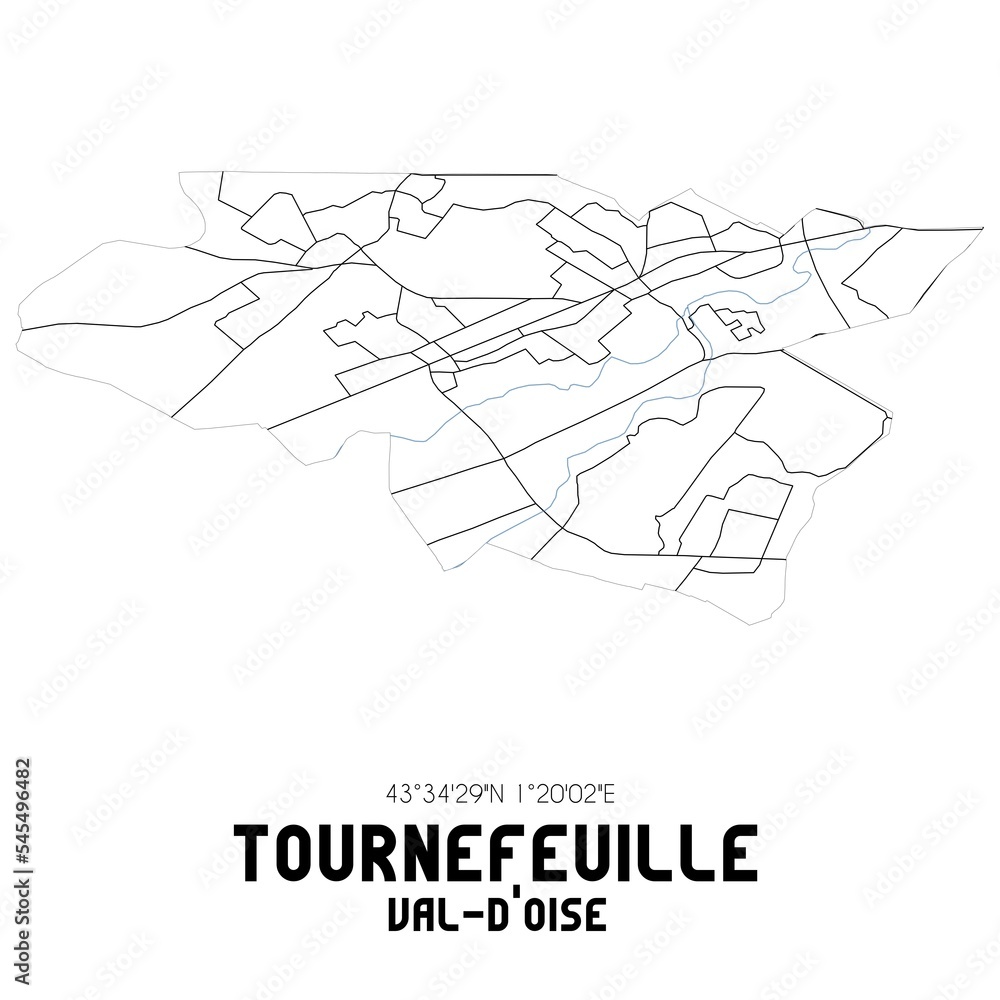 TOURNEFEUILLE Val-d'Oise. Minimalistic street map with black and white lines.
