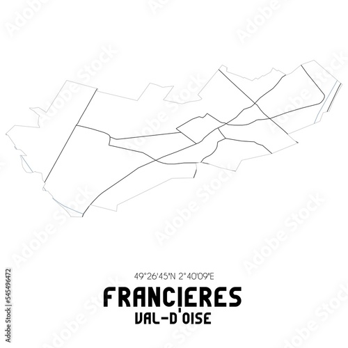 FRANCIERES Val-d'Oise. Minimalistic street map with black and white lines.