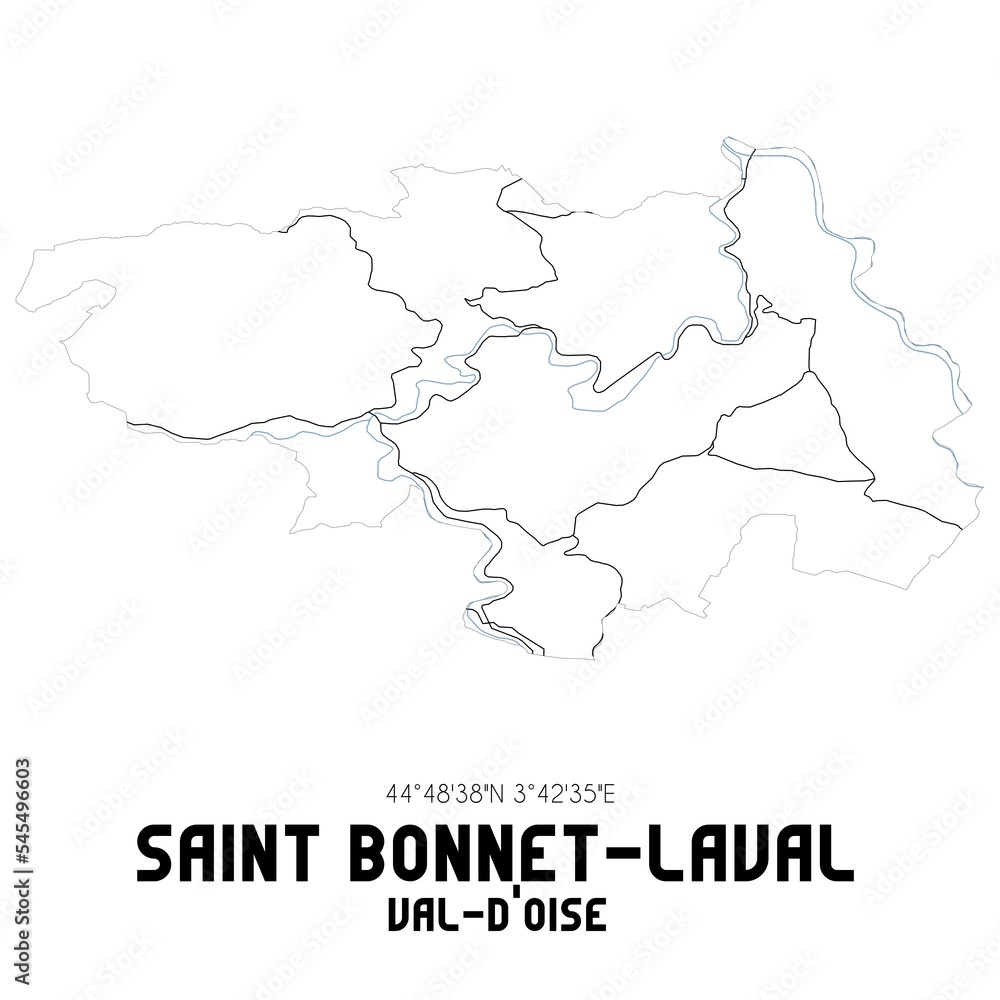 SAINT BONNET-LAVAL Val-d'Oise. Minimalistic street map with black and white lines.