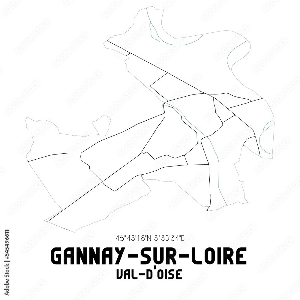 GANNAY-SUR-LOIRE Val-d'Oise. Minimalistic street map with black and white lines.