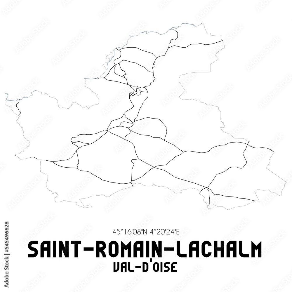 SAINT-ROMAIN-LACHALM Val-d'Oise. Minimalistic street map with black and white lines.