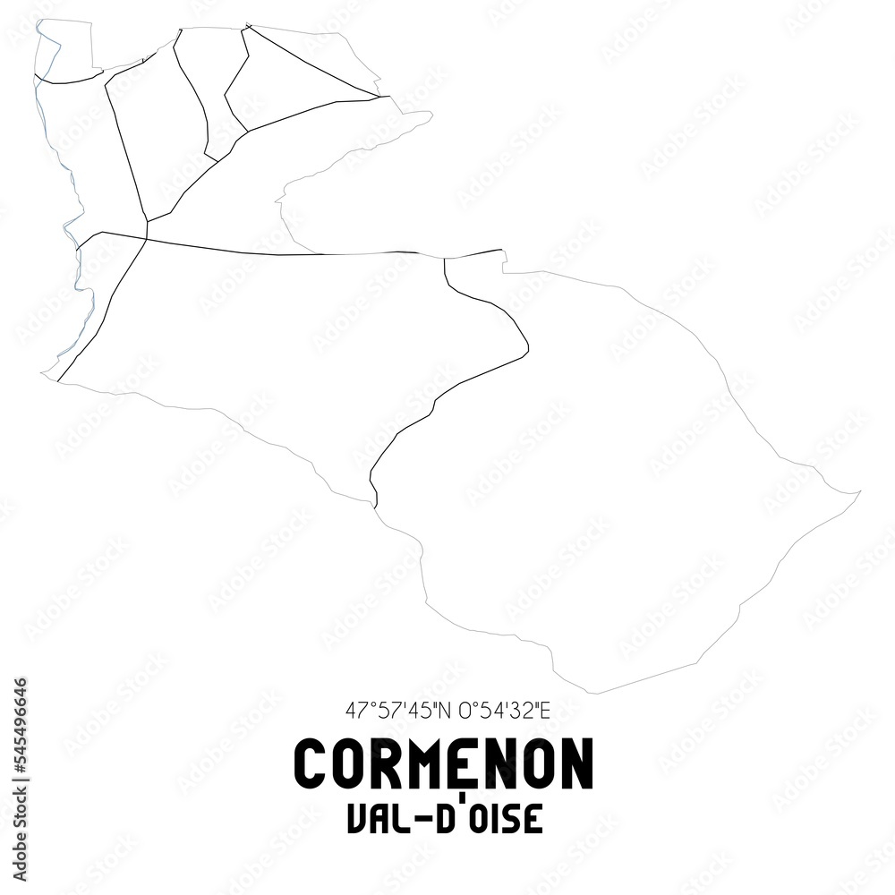 CORMENON Val-d'Oise. Minimalistic street map with black and white lines.