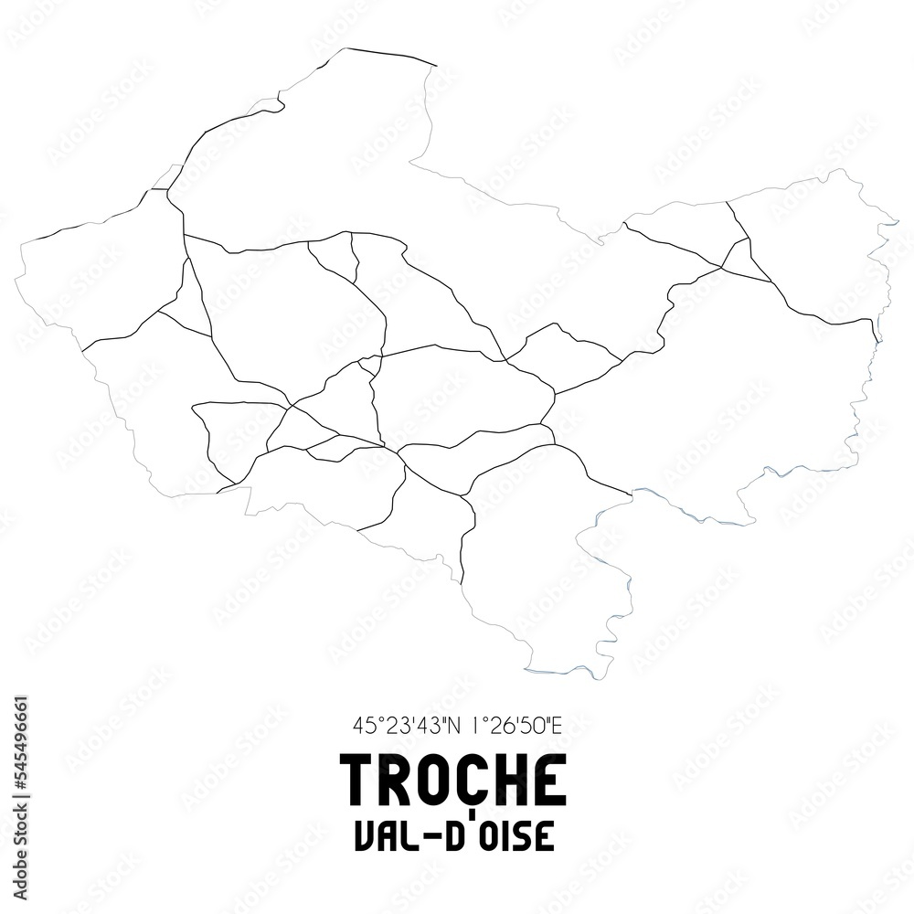 TROCHE Val-d'Oise. Minimalistic street map with black and white lines.