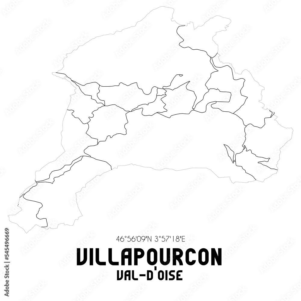 VILLAPOURCON Val-d'Oise. Minimalistic street map with black and white lines.