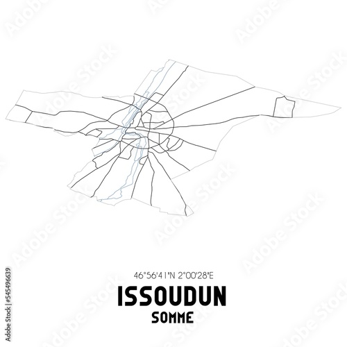 ISSOUDUN Somme. Minimalistic street map with black and white lines.