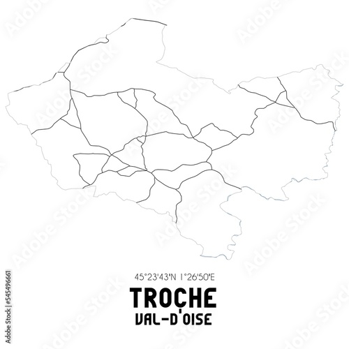 TROCHE Val-d'Oise. Minimalistic street map with black and white lines.