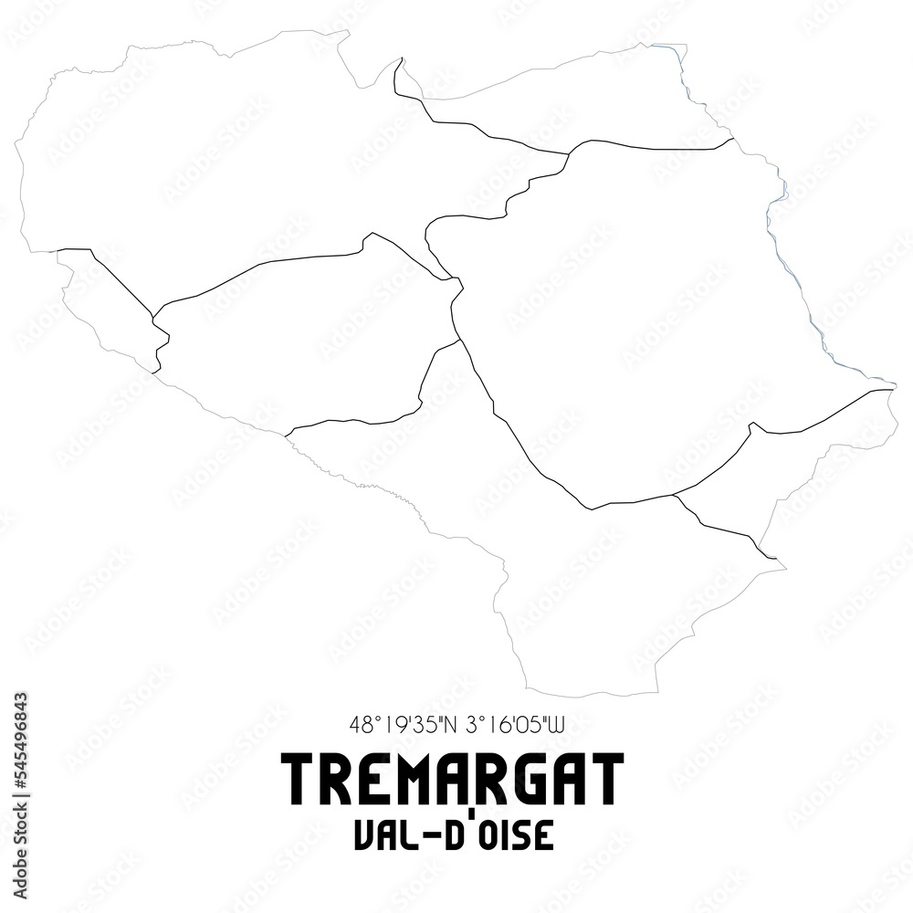 TREMARGAT Val-d'Oise. Minimalistic street map with black and white lines. TREMARGAT Val-d'Oise. Minimalistic street map with black and white lines.