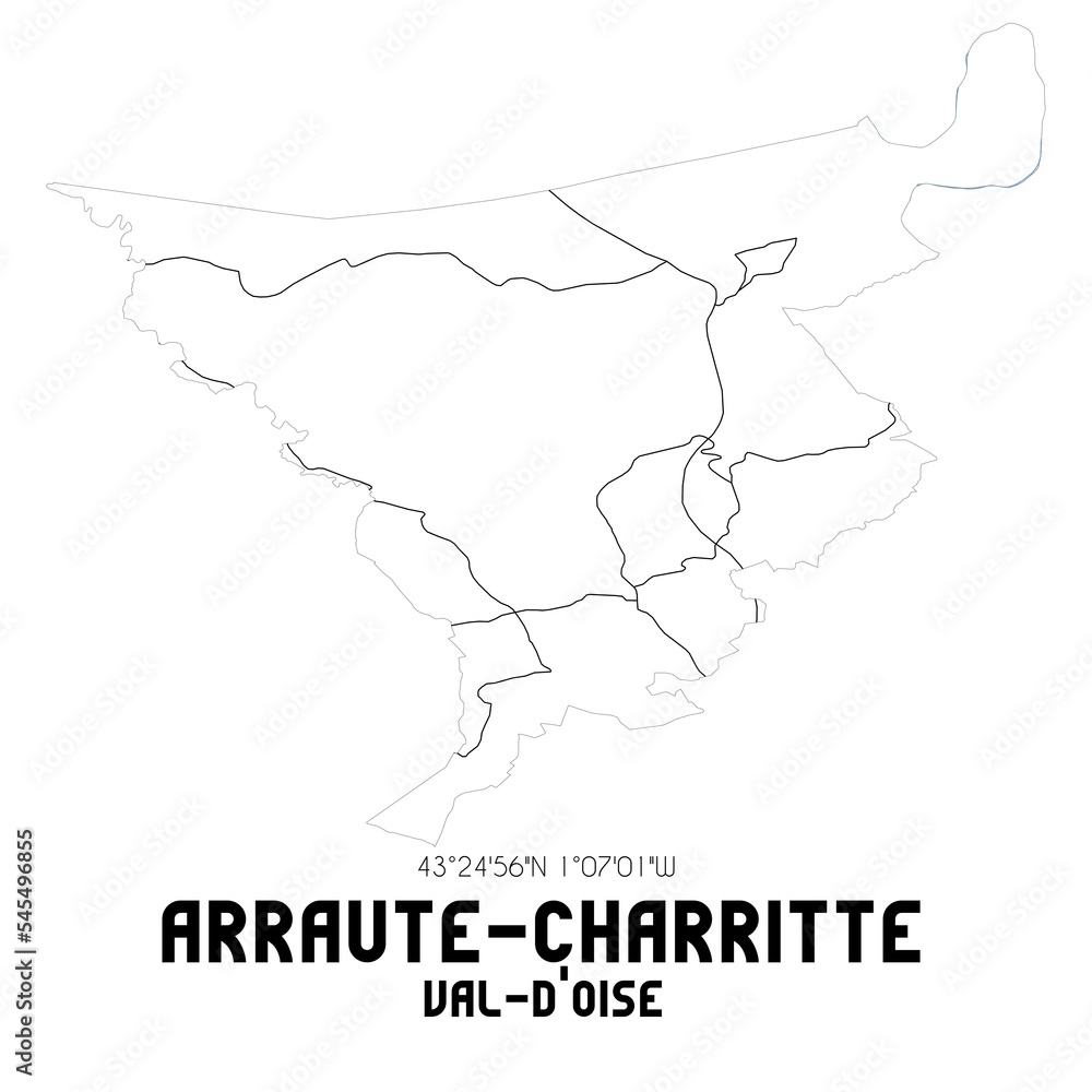 ARRAUTE-CHARRITTE Val-d'Oise. Minimalistic street map with black and white lines.