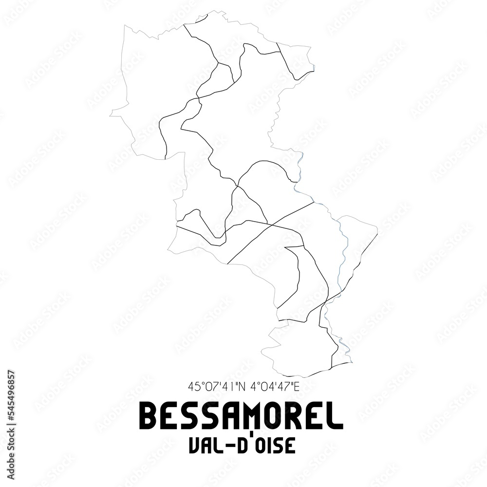 BESSAMOREL Val-d'Oise. Minimalistic street map with black and white lines. BESSAMOREL Val-d'Oise. Minimalistic street map with black and white lines.