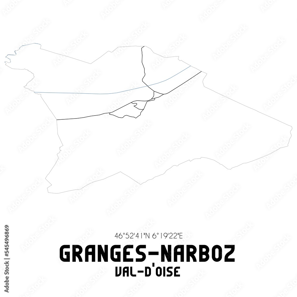 GRANGES-NARBOZ Val-d'Oise. Minimalistic street map with black and white lines. GRANGES-NARBOZ Val-d'Oise. Minimalistic street map with black and white lines.