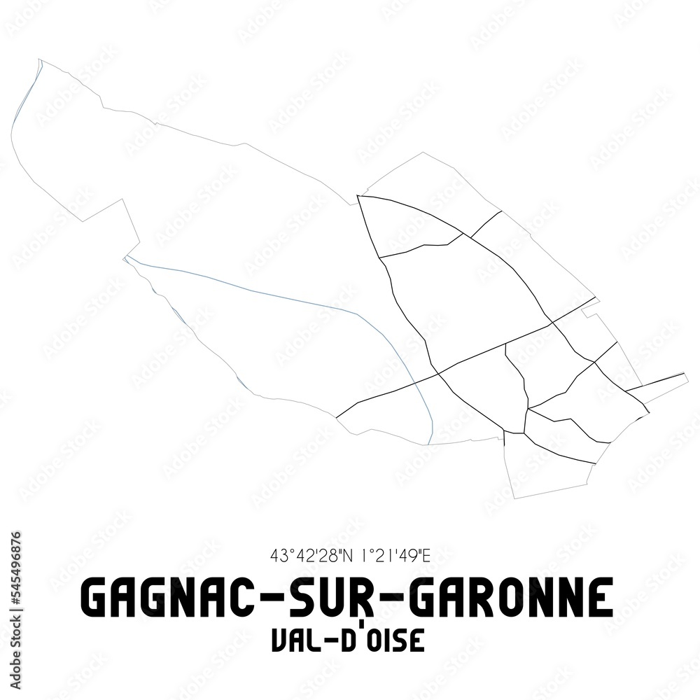 GAGNAC-SUR-GARONNE Val-d'Oise. Minimalistic street map with black and white lines.