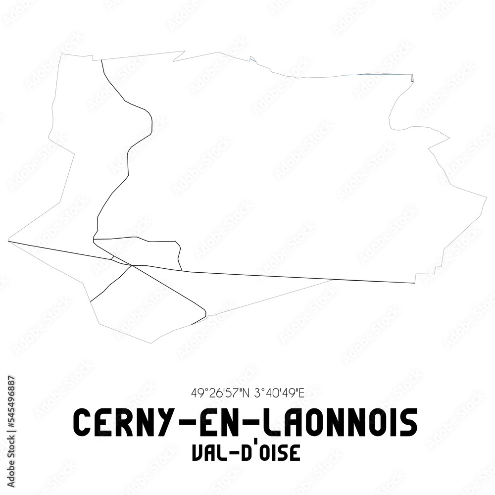 CERNY-EN-LAONNOIS Val-d'Oise. Minimalistic street map with black and white lines. CERNY-EN-LAONNOIS Val-d'Oise. Minimalistic street map with black and white lines.