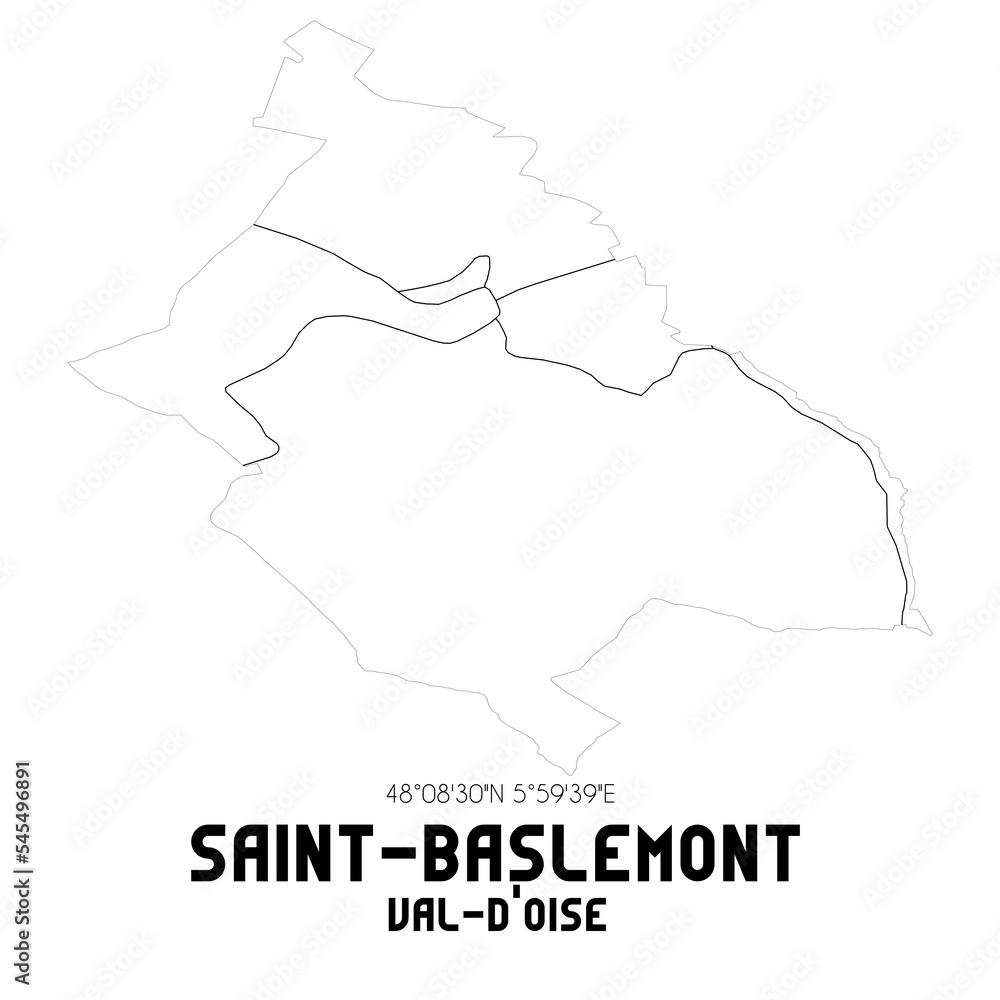 SAINT-BASLEMONT Val-d'Oise. Minimalistic street map with black and white lines.