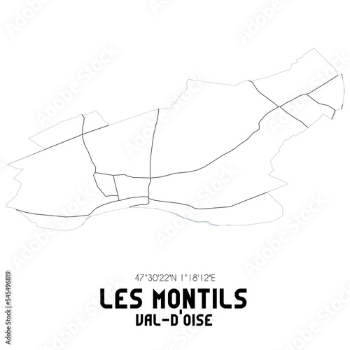 LES MONTILS Val-d'Oise. Minimalistic street map with black and white lines.