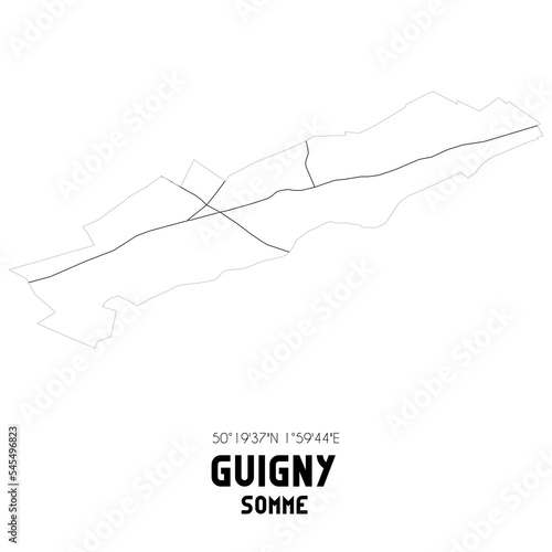GUIGNY Somme. Minimalistic street map with black and white lines.