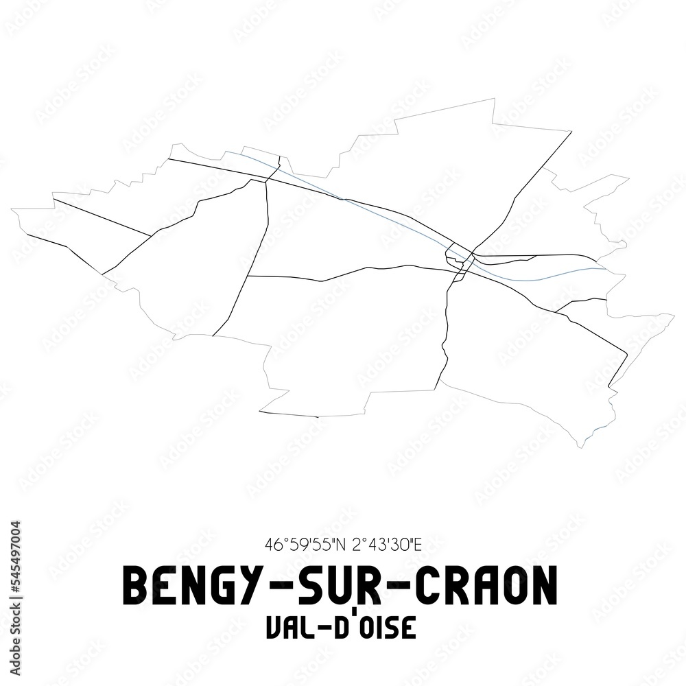 BENGY-SUR-CRAON Val-d'Oise. Minimalistic street map with black and white lines. BENGY-SUR-CRAON Val-d'Oise. Minimalistic street map with black and white lines.