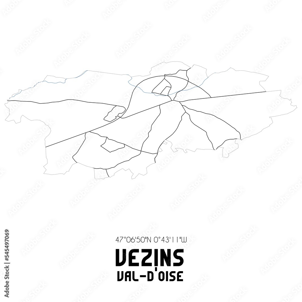 VEZINS Val-d'Oise. Minimalistic street map with black and white lines. VEZINS Val-d'Oise. Minimalistic street map with black and white lines.
