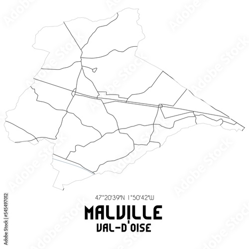 MALVILLE Val-d'Oise. Minimalistic street map with black and white lines.