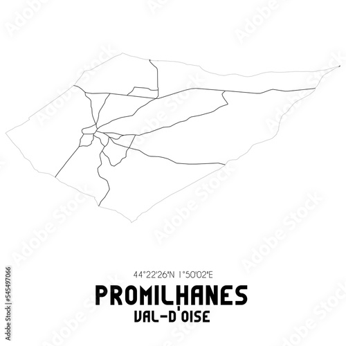 PROMILHANES Val-d'Oise. Minimalistic street map with black and white lines.