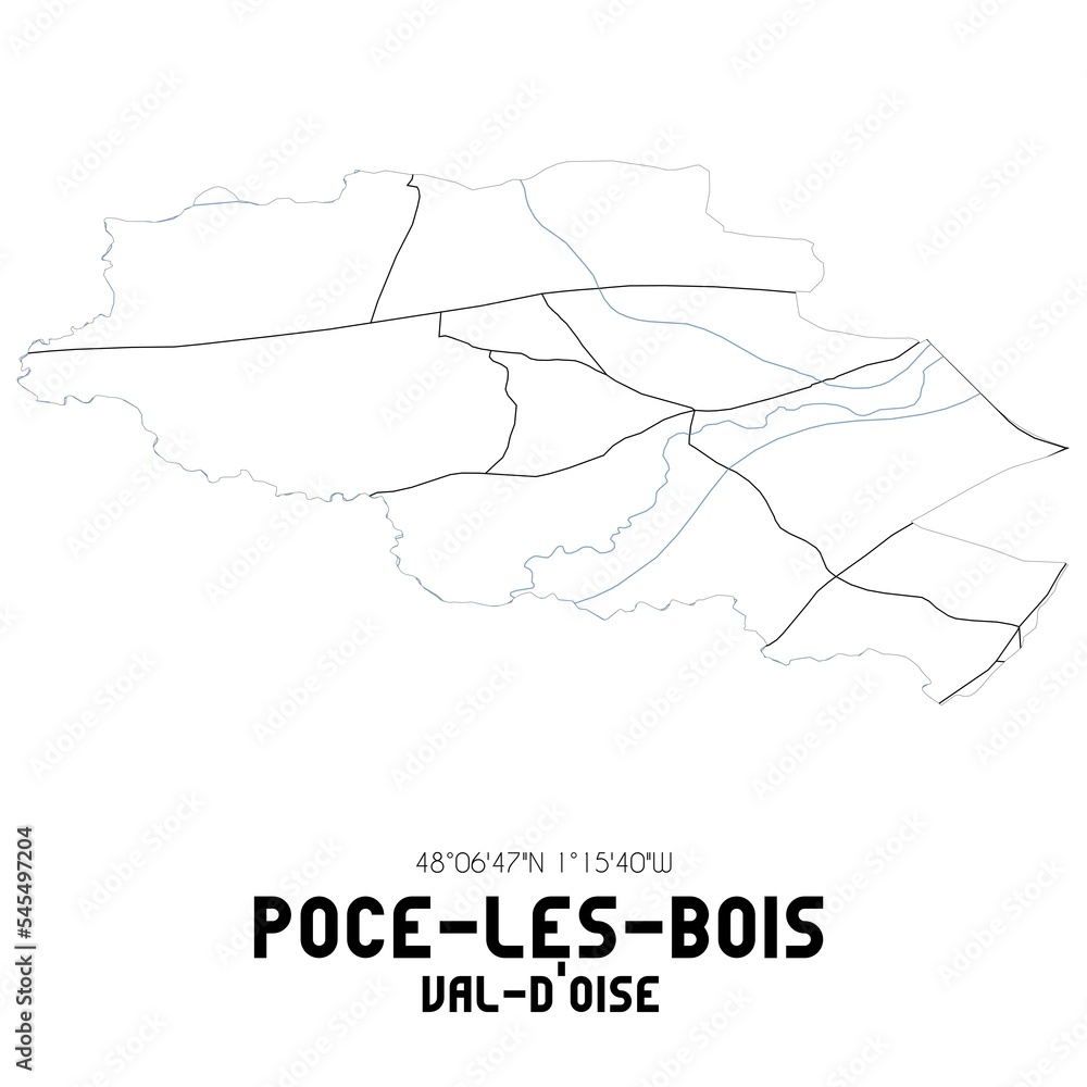 POCE-LES-BOIS Val-d'Oise. Minimalistic street map with black and white lines. POCE-LES-BOIS Val-d'Oise. Minimalistic street map with black and white lines.