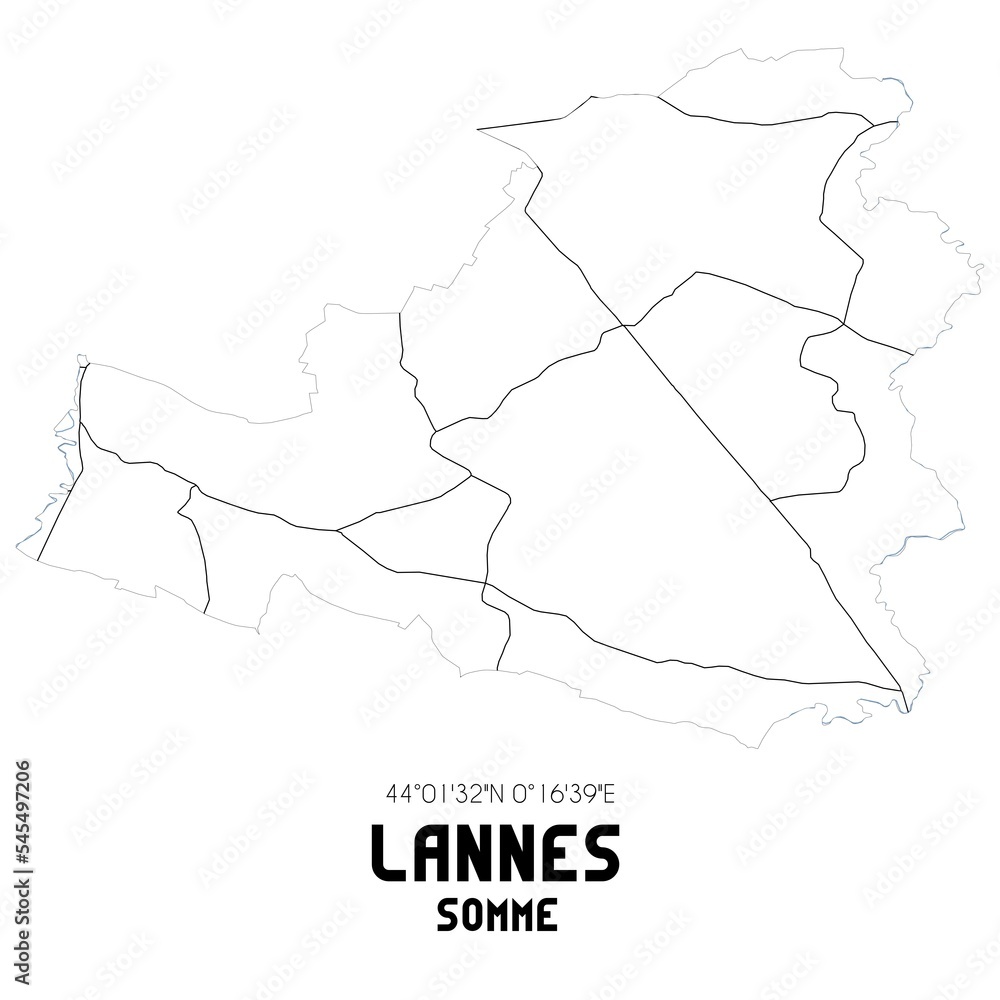 LANNES Somme. Minimalistic street map with black and white lines. LANNES Somme. Minimalistic street map with black and white lines.