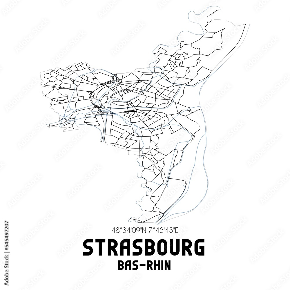 STRASBOURG Bas-Rhin. Minimalistic street map with black and white lines. STRASBOURG Bas-Rhin. Minimalistic street map with black and white lines.