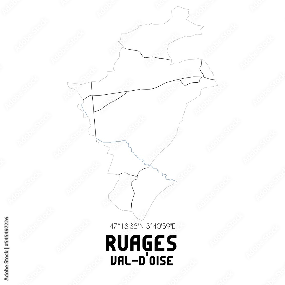 RUAGES Val-d'Oise. Minimalistic street map with black and white lines. RUAGES Val-d'Oise. Minimalistic street map with black and white lines.