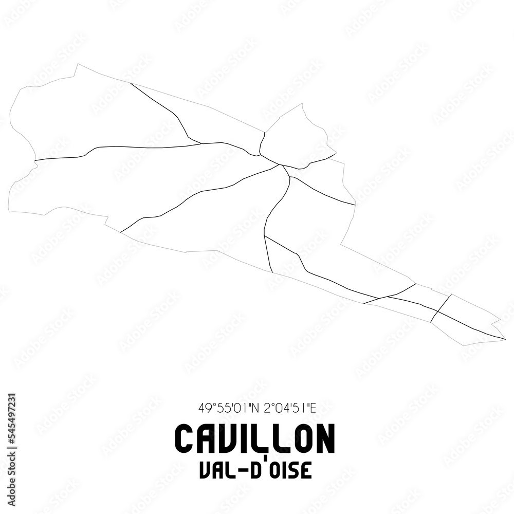 CAVILLON Val-d'Oise. Minimalistic street map with black and white lines. CAVILLON Val-d'Oise. Minimalistic street map with black and white lines.