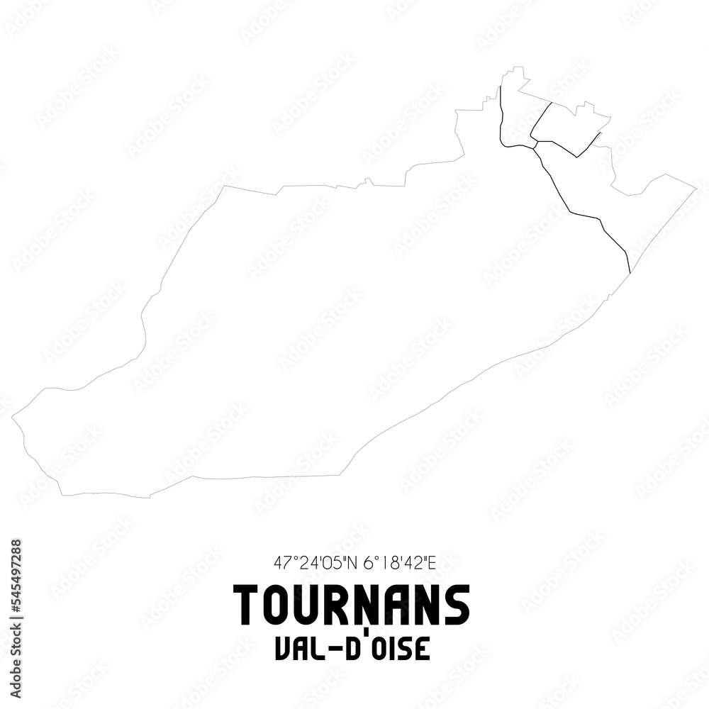TOURNANS Val-d'Oise. Minimalistic street map with black and white lines.