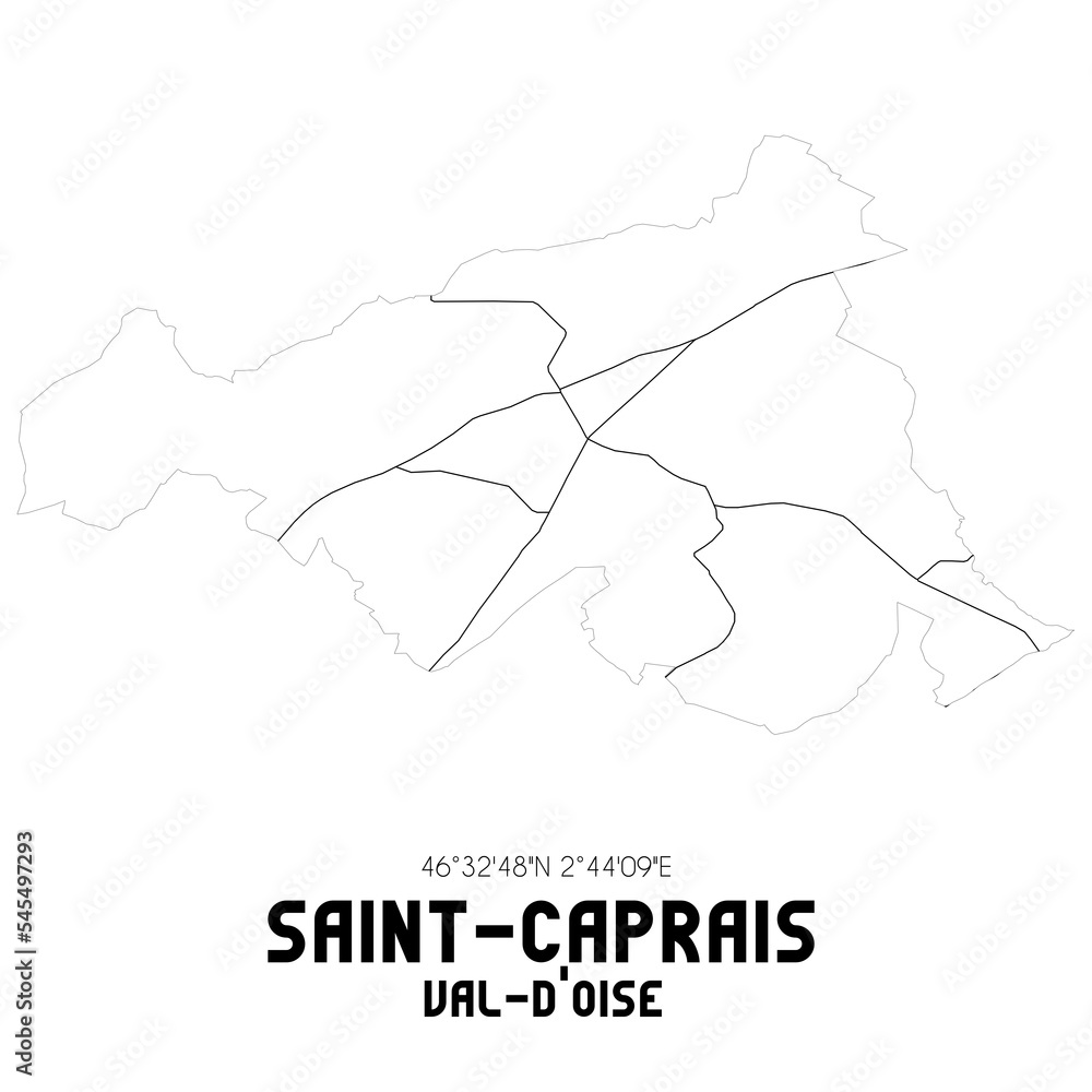 SAINT-CAPRAIS Val-d'Oise. Minimalistic street map with black and white lines.