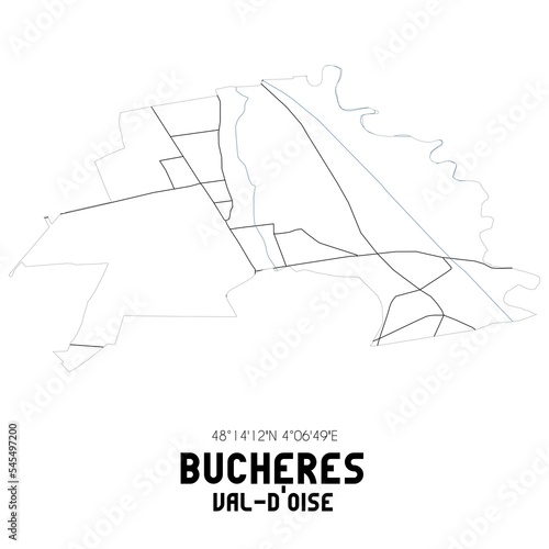 BUCHERES Val-d'Oise. Minimalistic street map with black and white lines.