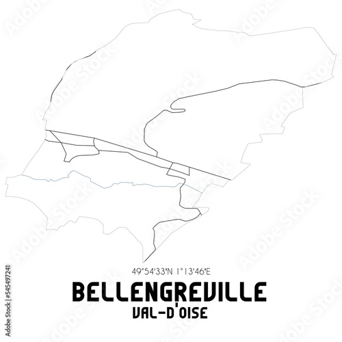 BELLENGREVILLE Val-d Oise. Minimalistic street map with black and white lines.