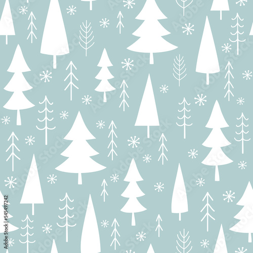 Seamless winter pattern with trees. Christmas background.