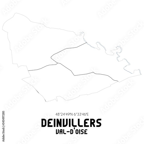 DEINVILLERS Val-d'Oise. Minimalistic street map with black and white lines.