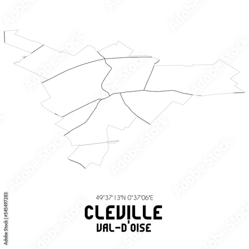 CLEVILLE Val-d'Oise. Minimalistic street map with black and white lines.