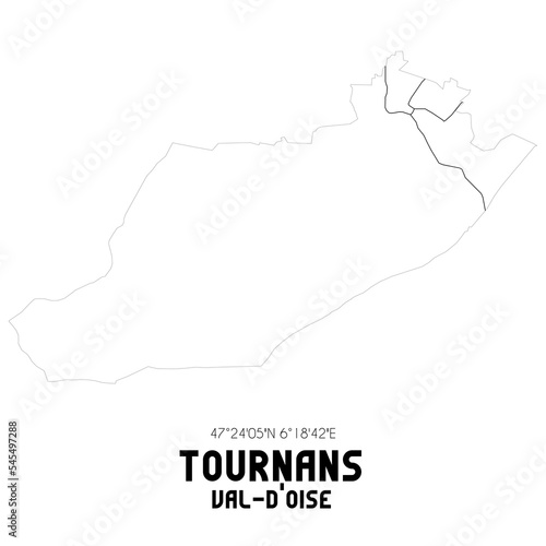 TOURNANS Val-d'Oise. Minimalistic street map with black and white lines.