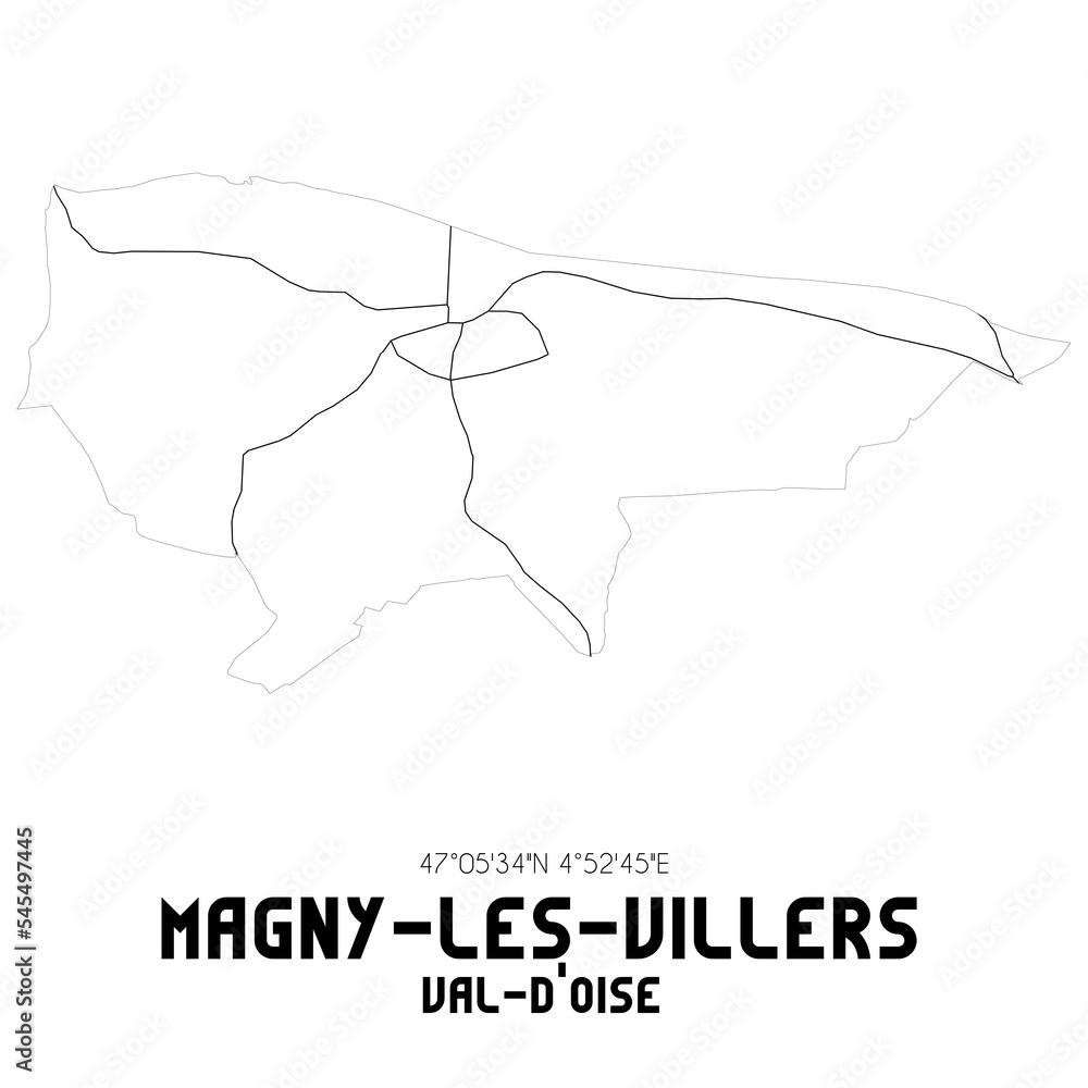 MAGNY-LES-VILLERS Val-d'Oise. Minimalistic street map with black and white lines.