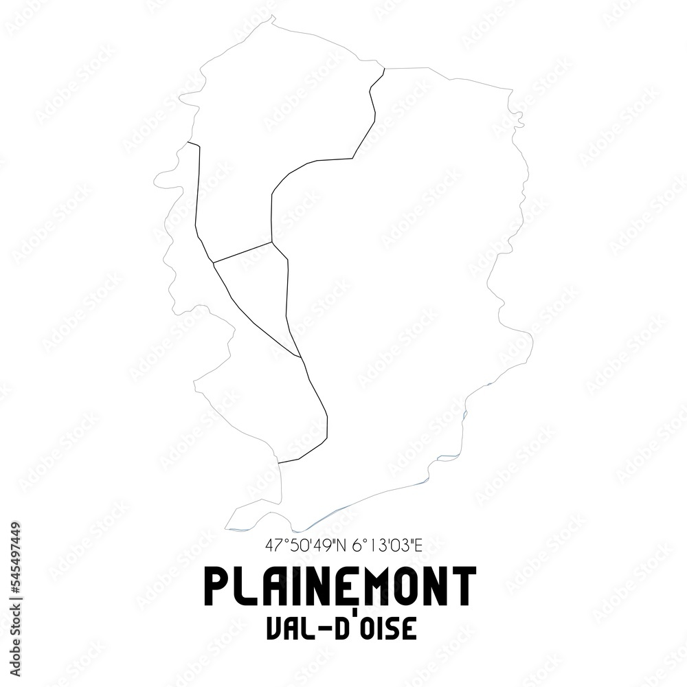 PLAINEMONT Val-d'Oise. Minimalistic street map with black and white lines. PLAINEMONT Val-d'Oise. Minimalistic street map with black and white lines.